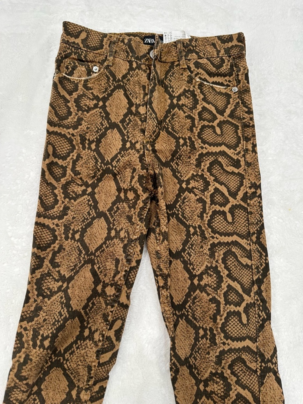 Zara Brown and Black Snake-Print Jeans size 4